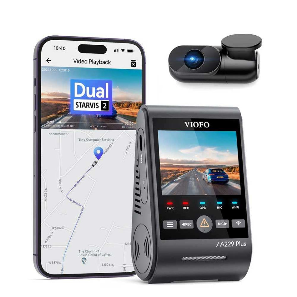 VIOFO A229 Plus 2CH Front and Rear 2K+2K HDR 5GHz Wi-Fi GPS Voice Control Dual Dash Camera with Sony STARVIS 2 Sensor