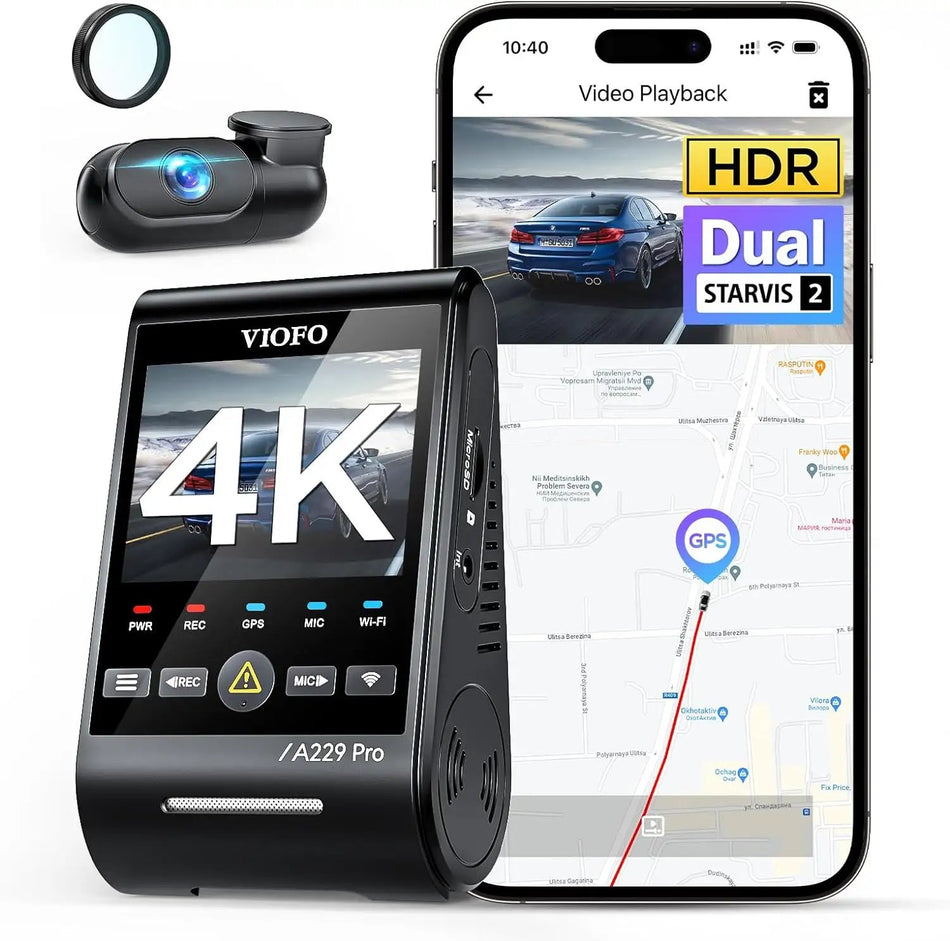 VIOFO A229 PRO 2CH 4K+2K Front & Rear HDR 2 Channels Dash Camera with SONY STARVIS 2 Sensors For Ridesharing Drivers