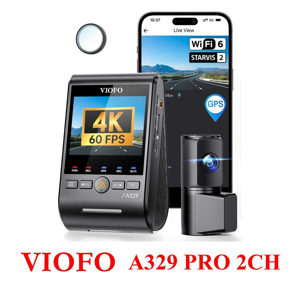 VIOFO A329 2CH First 4K 60FPS Front and 2K Rear Wi-Fi 6 Dash Cam HDR with Sony STARVIS 2 Sensors Support SSD Storage