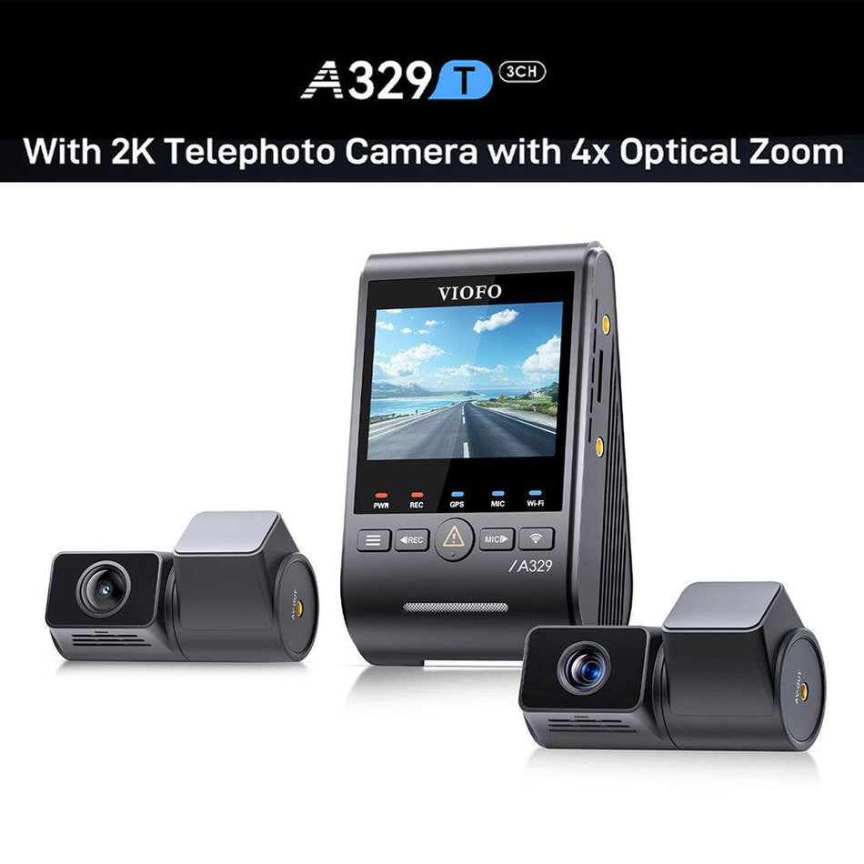 VIOFO A329T 3CH 4K Front+2K Telephoto Camera+2K Rear Camera, Sony STARVIS 2 Sensor HDR, Support SSD Storage, Multiplex Video, Low Power Impact Detection, Hybrid Parking Recording