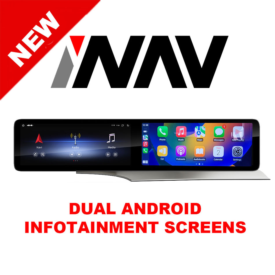 (PRO) 2015 - 2022 Mercedes Benz GLC / C Class W205 OEM FIT Replacement 24.6″ Mercedes Dual Android Screens | GPS | WIFI | BT | A2DP | USB MULTIMEDIA | Built-in Apple CarPlay Android Auto Original NTG 5.0 / 5.5 / 6.0